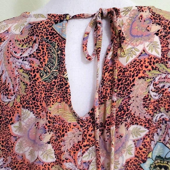 Angie Boho Floral & Cheetah Print Semi Balloon Sleeves Blouson Top XS - Picture 6 of 10